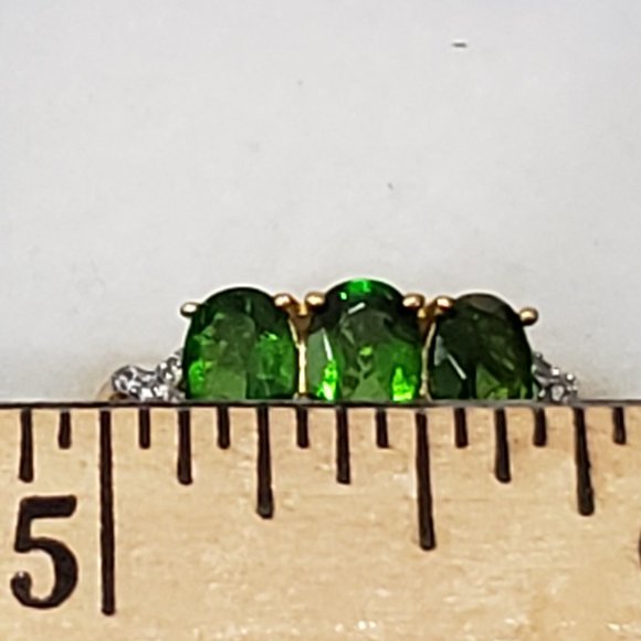 Natural Russian Diopside & White Zircon three stone ring in 14K YG over 925 sz 8 - Picture 3 of 5